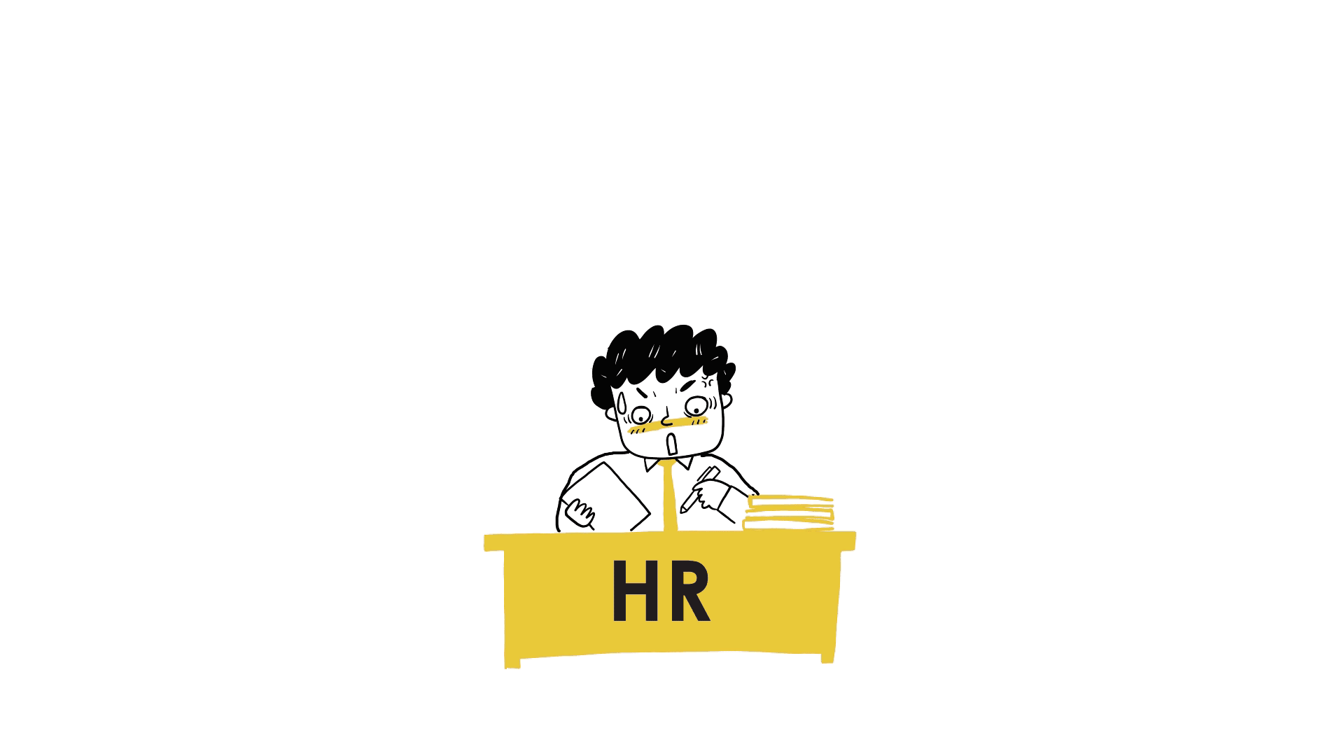Animated GIF showing a stressed HR manager juggling calls, replaced by a calm manager after Ethika takes over.