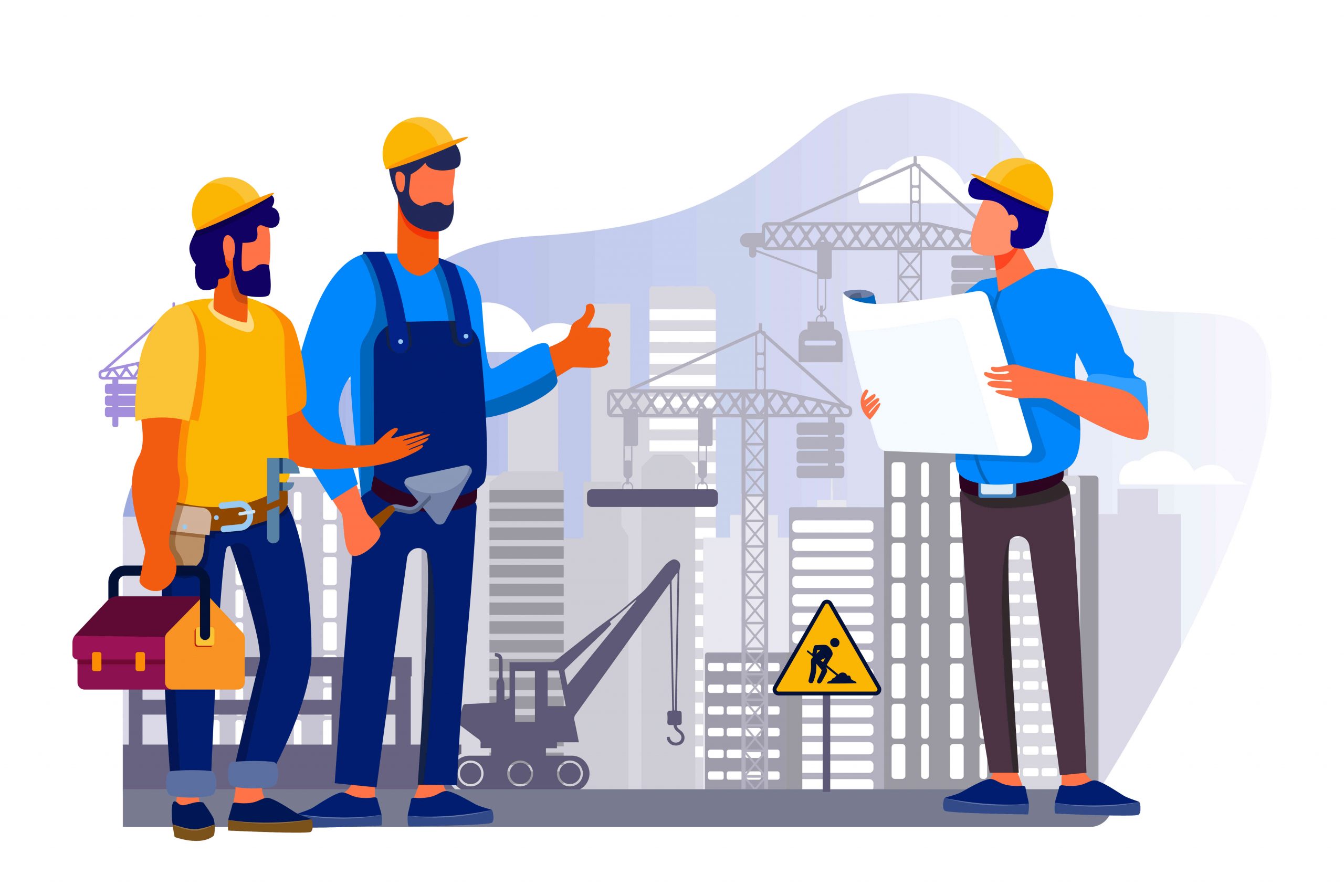 CONTRACTOR'S ALL RISKS INSURANCE - vector image of contractor and labours