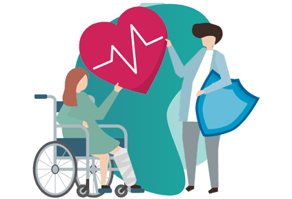GROUP PERSONAL ACCIDENT INSURANCE  - Vector Image of 2 women, one on wheelchair and other standing