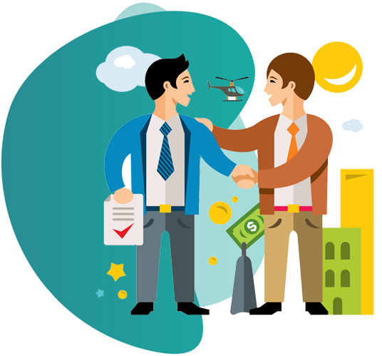 OFFICE PACKAGE INSURANCE - vector image of man encouraging other man
