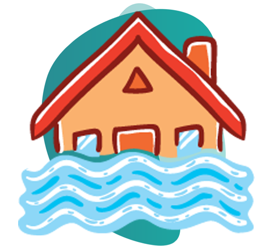 fire insurance claims - vector image of house and water overflowing infront of it