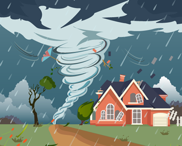 fire insurance types - vector image of house and tornado