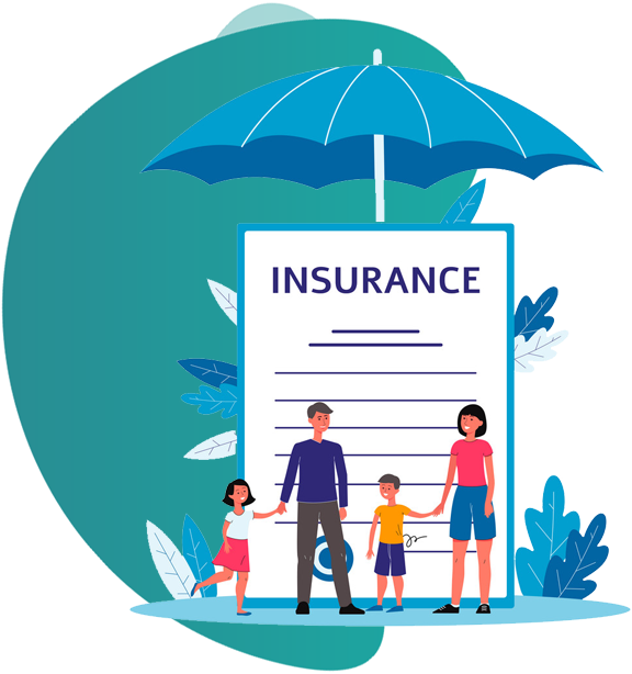 OFFICE PACKAGE INSURANCE - vector image of a couple and 2 kids with insurance