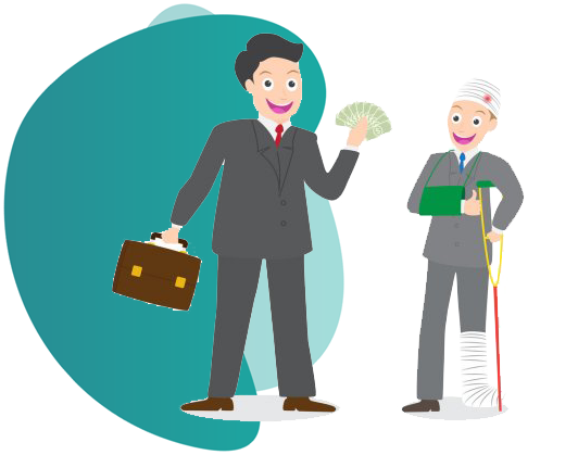 OFFICE PACKAGE INSURANCE - vector image of man showing money to the injured man