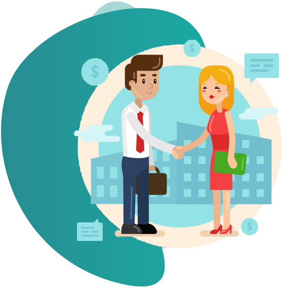 professional indemnity insurance - vector image of man shaking hand with a woman
