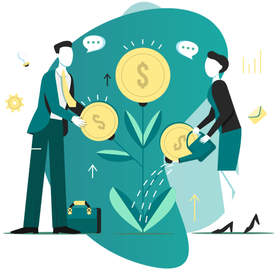 Vector Image of 2 men watering money plant - point of sales person