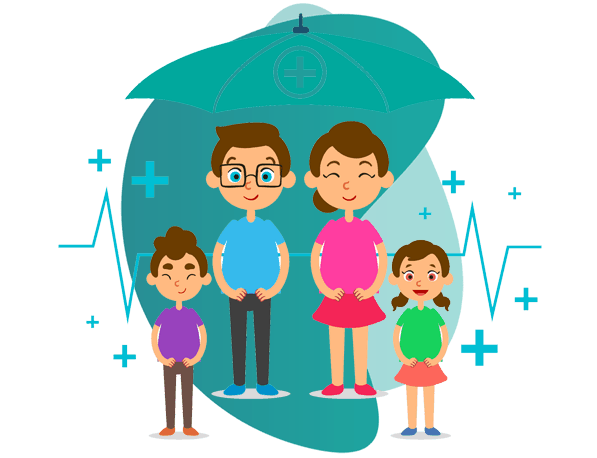 professional indemnity insurance for doctors - vector image of couple and 2 kids