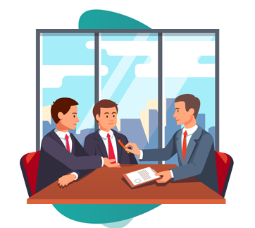 professional indemnity insurance for lawyers - vector image of 2 people discussing with a lawyer